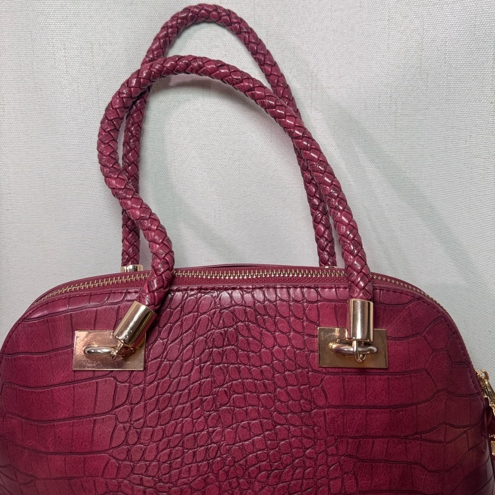 Bebe Burgundy Croc-Embossed Satchel Bag - Picture 5 of 6